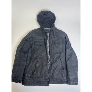 Buckle Black Faux Leather Jacket Men’s Medium Black
